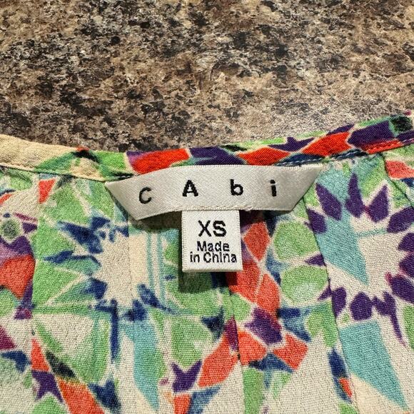 Cabi Womens Top Kaleidoscope Boho Psychedelic Retro Festival Hippie Green XS - Picture 2 of 4